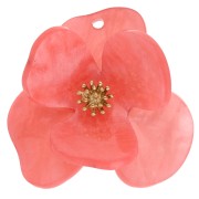 Corail - Pendentifs fleur en relief 40 mm en Acrylique & Acier inox Doré - Corail marbré x2 Pendentifs fleur en relief 40 mm en Acrylique & Acier inox Doré - Corail marbré x2