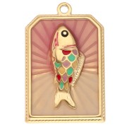 Pendentif rectangle motif poisson 28x18 mm résine époxy Acier inox 304 Doré - Rose
