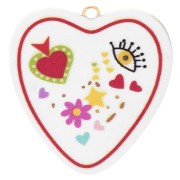 Pendentif coeur impression UV 23x22 mm - Acier inox 304 Doré - Blanc - Multicolore