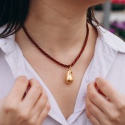 Collier cordon torsadé en polyester 4 mm - Acier inox 304 Doré - Bordeaux x46cm