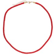 Collier cordon torsadé en polyester 4 mm - Acier inox 304 Doré - Rouge x46cm