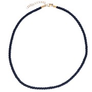 Collier cordon torsadé en polyester 4 mm - Acier inox 304 Doré - Bleu marine x46cm