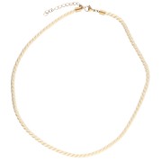 Collier cordon torsadé en polyester 4 mm - Acier inox 304 Doré - Crème x46cm