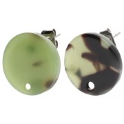 Clous d'oreilles ronds 15 mm en acétate - Ecaille de tortue - Vert foncé - Noir x2