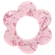 Pendentif fleur 14 mm en acrylique - Rose transparent - Paillettes argentées x1