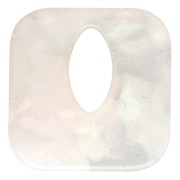 Pendentif carré évidé 21 mm en acétate - Marbré Transparent - Blanc nacré pailleté