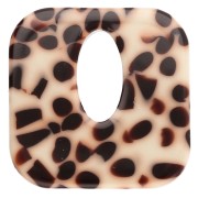 Pendentif carré évidé 21 mm en acétate - Tacheté Marron - Crème x1