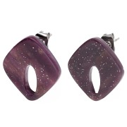 Clous d'oreilles losange évidé 16x14 mm acrylique - Marbré Violet pailleté x2