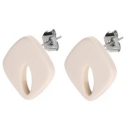 Clous d'oreilles losange évidé 16x14 mm acétate opaque - Ivoire x2