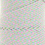 Cordon en coton tressé 2.5 mm fabrication Française - Vert clair - Bleu - Rose x100m