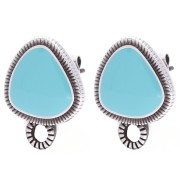 Clous d’oreilles triangle arrondi 19.5x15mm Placage Argent fin vieilli Turquoisex2