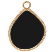 Pendentif goutte irrégulière 32x24 mm résine époxy - Doré à l'or fin - Noir x1