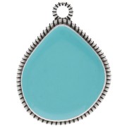 Pendentif goutte irrégulière 32x24 mm époxy Placage Argent fin vieilli - Turquoise