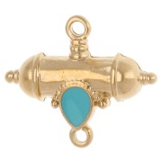 Intercalaire tube ethnique et goutte 20x23 mm - Doré à l'or fin - Turquoise x1
