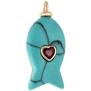 Pendentif poisson 28x13 mm avec coeur CZ et imitation pierre gemme - Turquoise x1