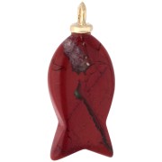 Pendentif poisson 27x13 mm avec coeur CZ et pierre gemme - Jaspe Rouge x1