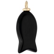 Pendentif poisson 26x12 mm avec coeur CZ et pierre gemme - Obsidienne Noire x1