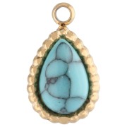 Breloque goutte 10x6 mm imitation pierre gemme - Acier inox 304 Doré - Turquoise