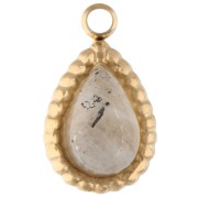 Breloque goutte 10x6 mm pierre gemme - Acier inox 304 Doré - Labradorite x1