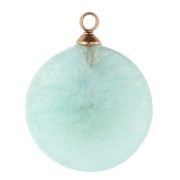Breloque ronde 15 mm décor soleil - Acier inox 304 Doré - Amazonite x1