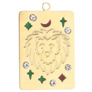 Pendentif rectangle 27.5x18 mm - signe du zodiaque Lion - Acier inox 304 Doré x1