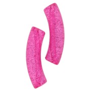Perles tube incurvé 32x8 mm acrylique transparente - Fuchsia Pailleté Argenté x6