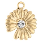 Breloque fleur 15 mm avec strass - Acier inoxydable 304 Doré - Crystal x1