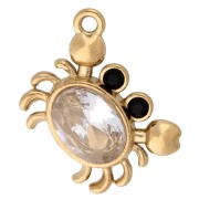 Breloque crabe 15.5x11 mm avec strass - Acier inoxydable 304 Doré - Crystal x1