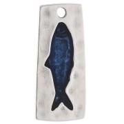 Pendentif rectangle irrégulier 31x14 mm motif poisson Placage argent fin - Bleu x1