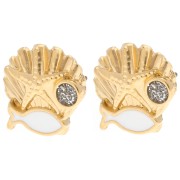 Boucles d'oreilles coquillage 13 mm - Doré à l'or fin - Blanc - Gris pailleté x2