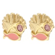 Boucles d'oreilles coquillage 13 mm - Doré à l'or fin - Saumon - Rose pailleté x2