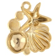 Pendentif coquillage & étoile de mer 21x20 m Doré à l'or fin - Rose pailleté x1