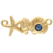 Intercalaire coquillage & étoile de mer 26x11 mm - Doré or fin Bleu pailleté x1