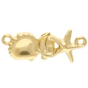 Intercalaire coquillage & étoile de mer 26x11 mm - Doré or fin Bleu pailleté x1