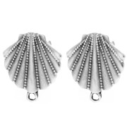 Clous d'oreilles coquillage 19x17 mm - anneau fermé -Placage argent fin vieilli x2
