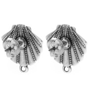 Clous d'oreilles coquillage 19x17 mm - anneau fermé -Placage argent fin vieilli x2