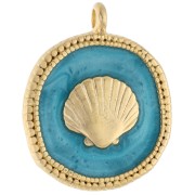Pendentif rond irrégulier 20 mm coquillage - Doré à l'or fin - Turquoise nacré x1