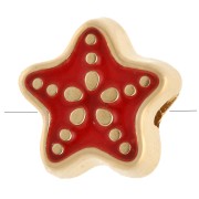 Perle étoile de mer 9 mm avec résine époxy - Doré à l'or fin - Rouge x1