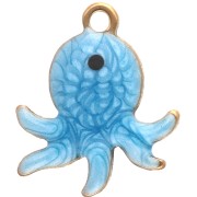 Mini breloque pieuvre 12x10 mm avec époxy - Acier inoxydable 304 Doré - Bleu x1