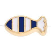 Perle poisson rayé 7x15 mm avec résine époxy - Doré à l'or fin Bleu Blanc x 1