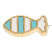 Perle poisson rayé 7x15 mm avec epoxy - Doré à l'or fin Turquoise Ivoire x 1