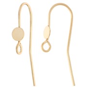 Crochet d'oreilles 20 mm et disque pour cabochon 5 mm - Argent 925 Doré Or fin x2