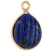 Breloque goutte striée 17x11 mm en pierre gemme - Doré à l'or fin - Lapis lazuli