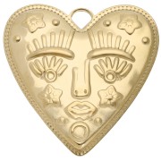 Pendentif coeur 46.5x45 mm - motif visage - Acier Inoxydable 304 Doré x1
