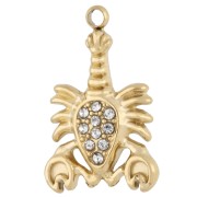 Breloque homard 19x12 mm avec strass - Acier inoxydable Doré 304 - Crystal x1
