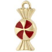 Breloque bonbon 18x8.3 mm avec résine époxy - Acier Inox 304 Doré - Rouge x1