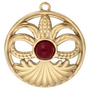 Pendentif rond 26 mm avec cabochon Cornaline - Acier inoxydable 304 Doré x 1