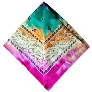 Bandana 100% coton - motif Cachemire - Tie & Dye - Vert - Orange - Rose x1