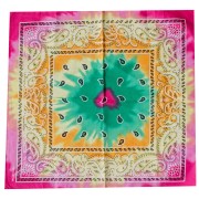 Bandana 100% coton - motif Cachemire - Tie & Dye - Vert - Orange - Rose x1