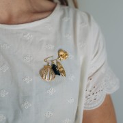 Pendentif poisson 28x13 mm avec coeur CZ et pierre gemme - Quartz Rose x1